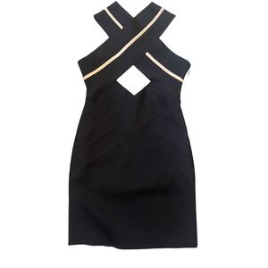 Herve Leger Vintage Womens Black Halter Bandage Mini Dress Size L